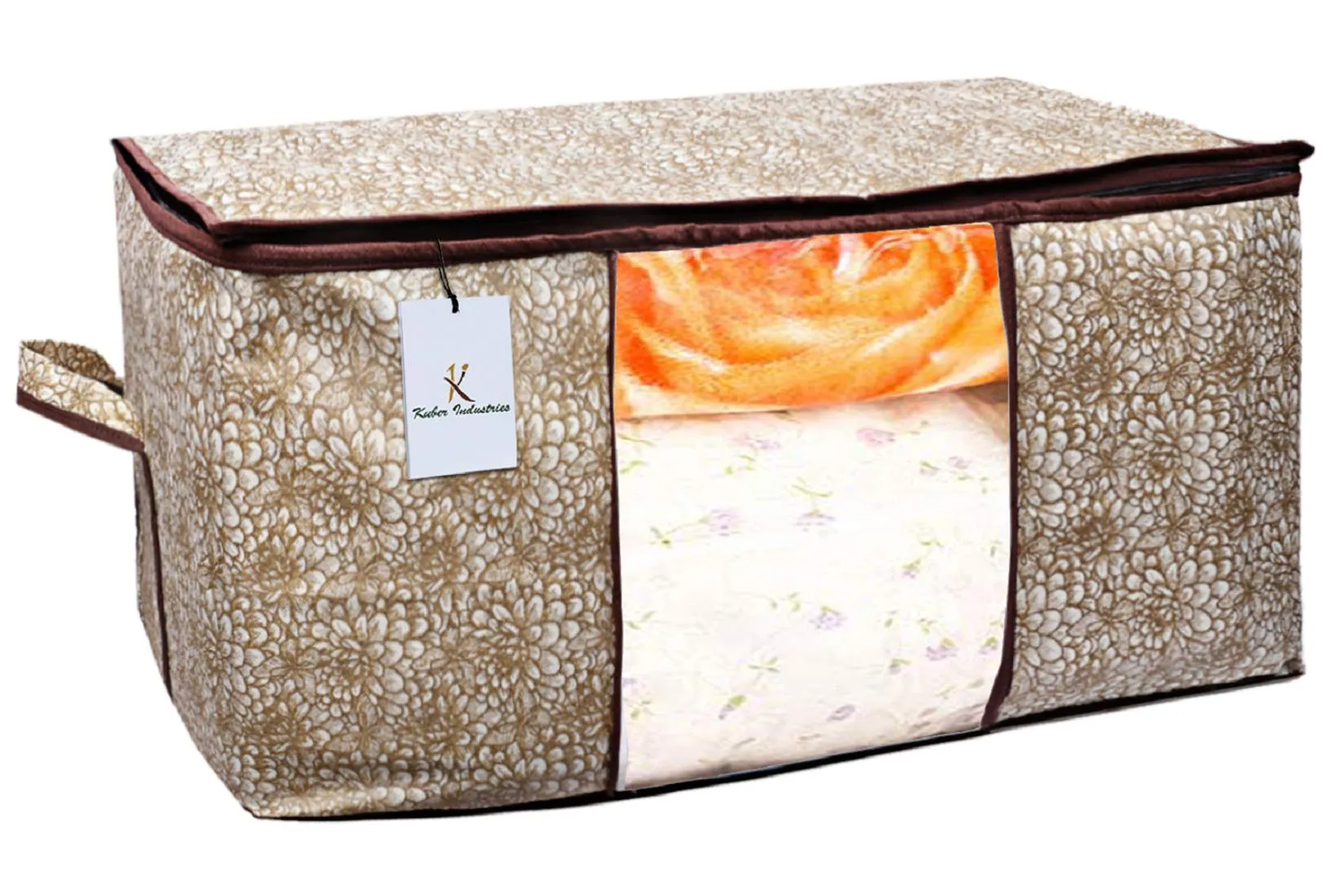 Kuber Industries Flower Design Underbed Storage Bag, Storage Organiser, Blanket Cover Set of 6 - Golden Brown, Extra Large Size - CTKTC15255, Standard (CTKTC0015255)