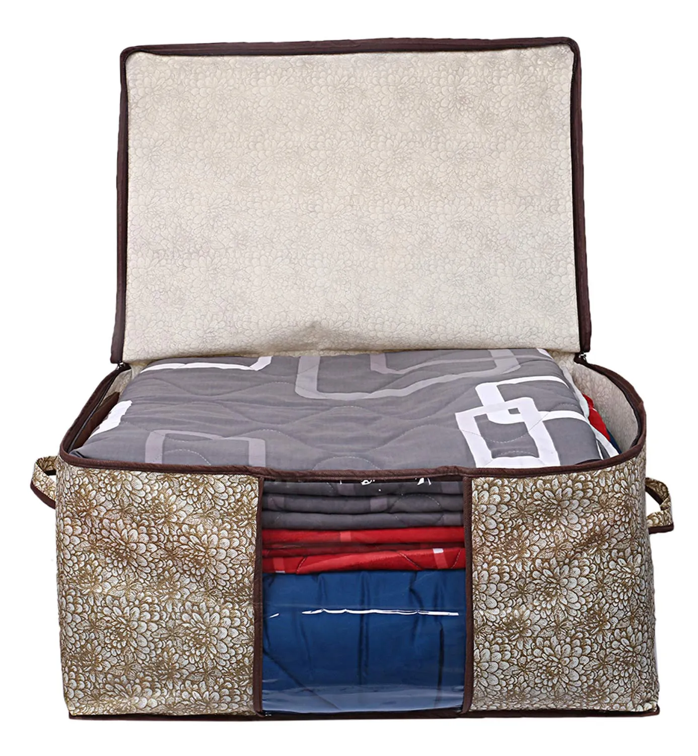 Kuber Industries Flower Design Underbed Storage Bag, Storage Organiser, Blanket Cover Set of 6 - Golden Brown, Extra Large Size - CTKTC15255, Standard (CTKTC0015255)