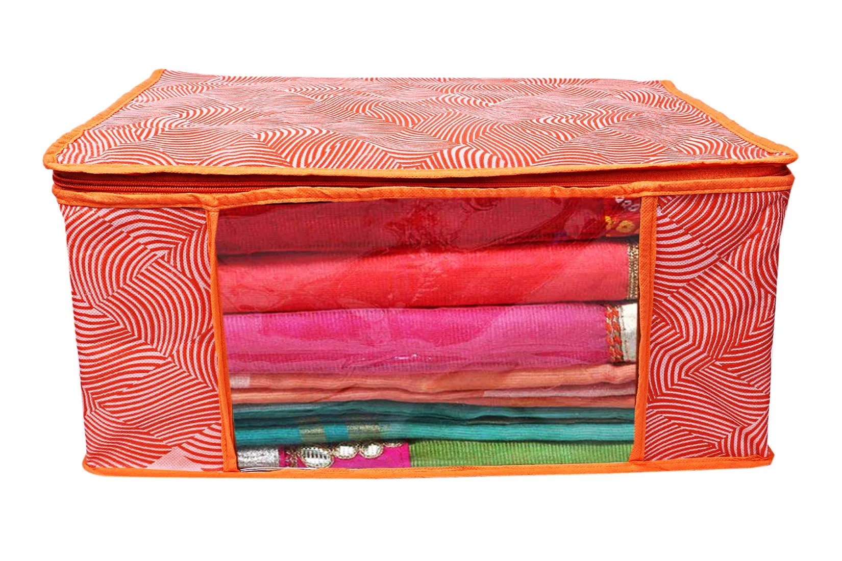 Kuber Industries Leheriya Design 4 Piece Non Woven Saree Cover, Large, Orange - CTKTC15193