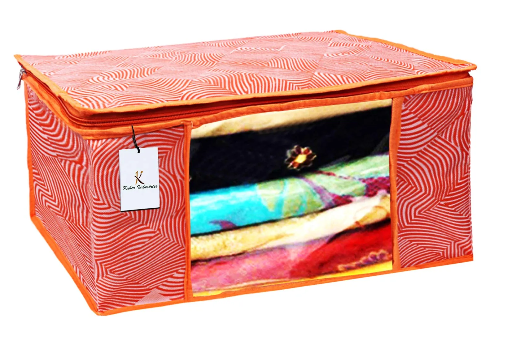 Kuber Industries Leheriya Design 4 Piece Non Woven Saree Cover, Large, Orange - CTKTC15193