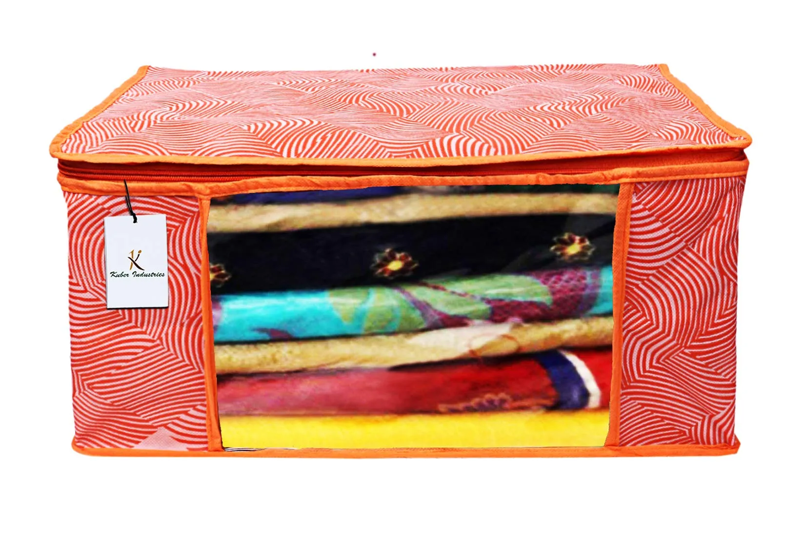 Kuber Industries Leheriya Design 4 Piece Non Woven Saree Cover, Large, Orange - CTKTC15193