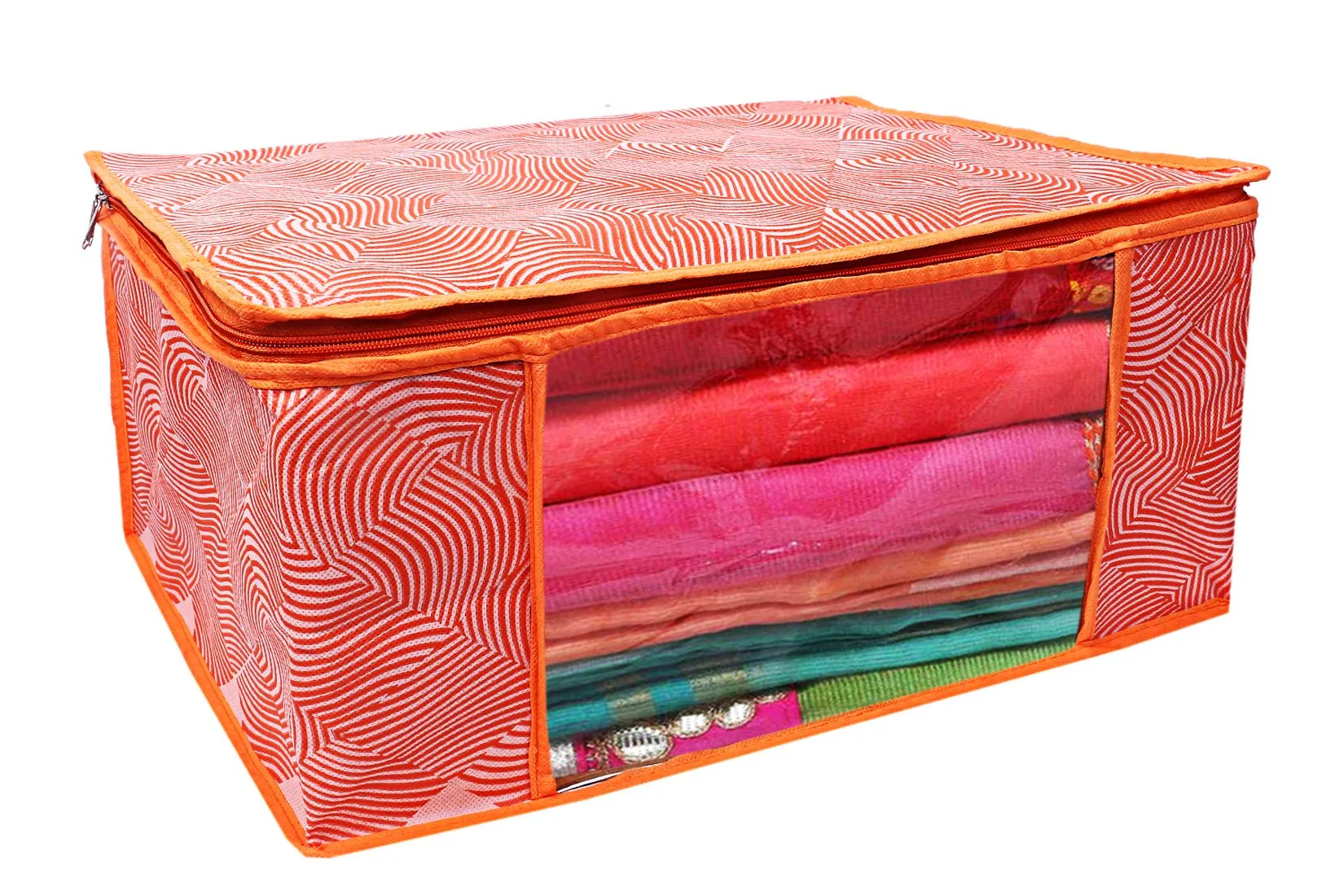 Kuber Industries Leheriya Design 4 Piece Non Woven Saree Cover, Large, Orange - CTKTC15193
