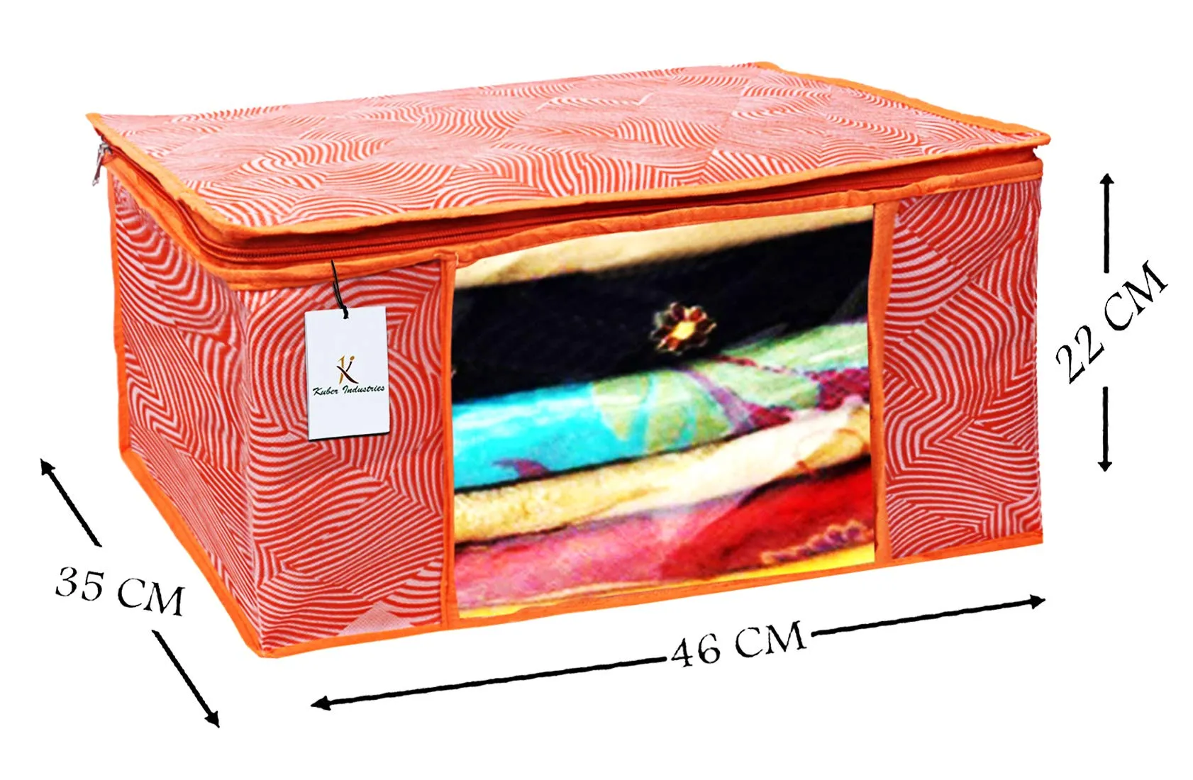 Kuber Industries Leheriya Design 4 Piece Non Woven Saree Cover, Large, Orange - CTKTC15193