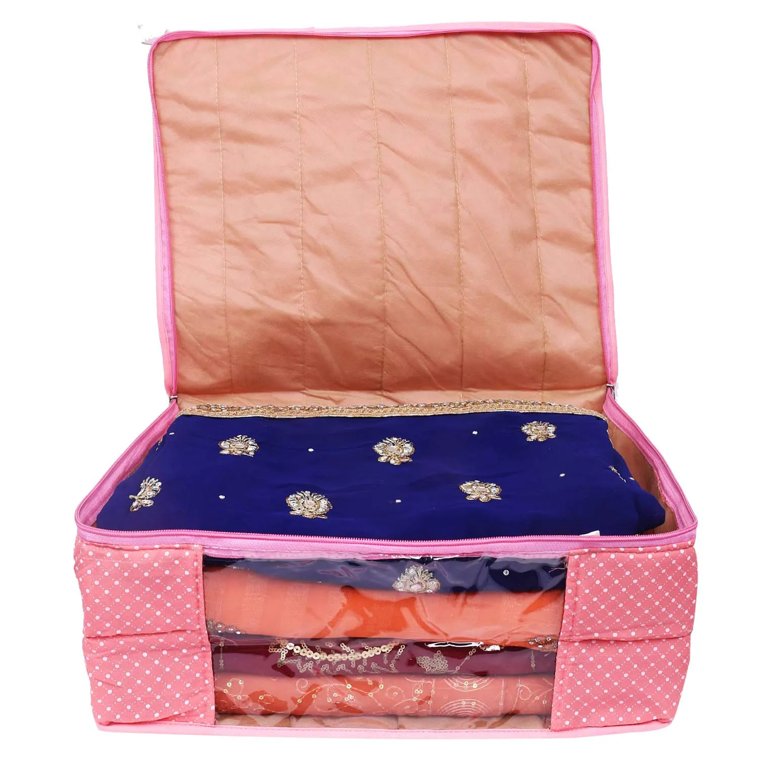 Kuber Industries Polka Dots 6 Pieces Cotton 3 Layered Quilted Saree Cover (Peach) - CTKTC31030