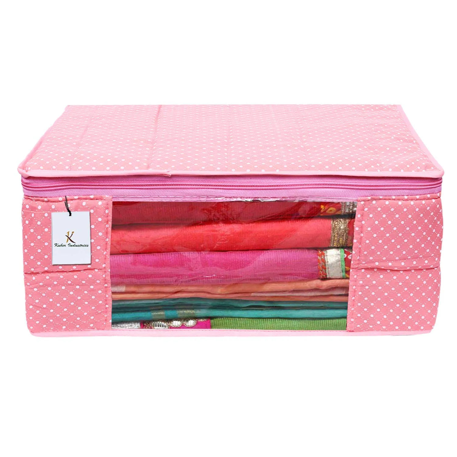 Kuber Industries Polka Dots 6 Pieces Cotton 3 Layered Quilted Saree Cover (Peach) - CTKTC31030