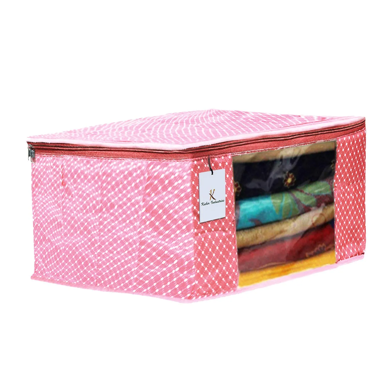 Kuber Industries Polka Dots 6 Pieces Cotton 3 Layered Quilted Saree Cover (Peach) - CTKTC31030