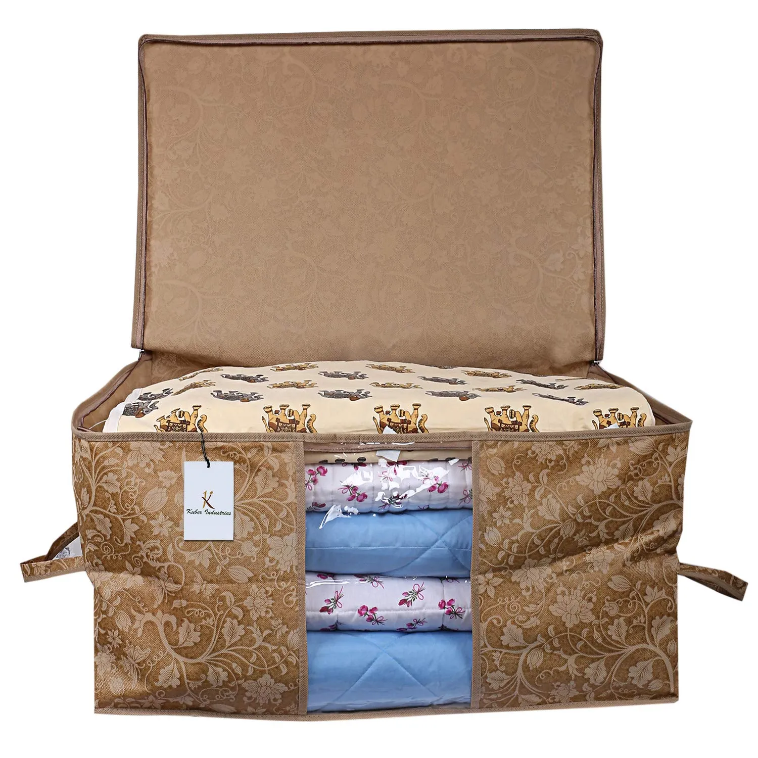Kuber Industries Underbed Storage Bag, Storage Organiser, Blanket Cover Set of 3 - Beige, Extra Large Size, CTKUBM03