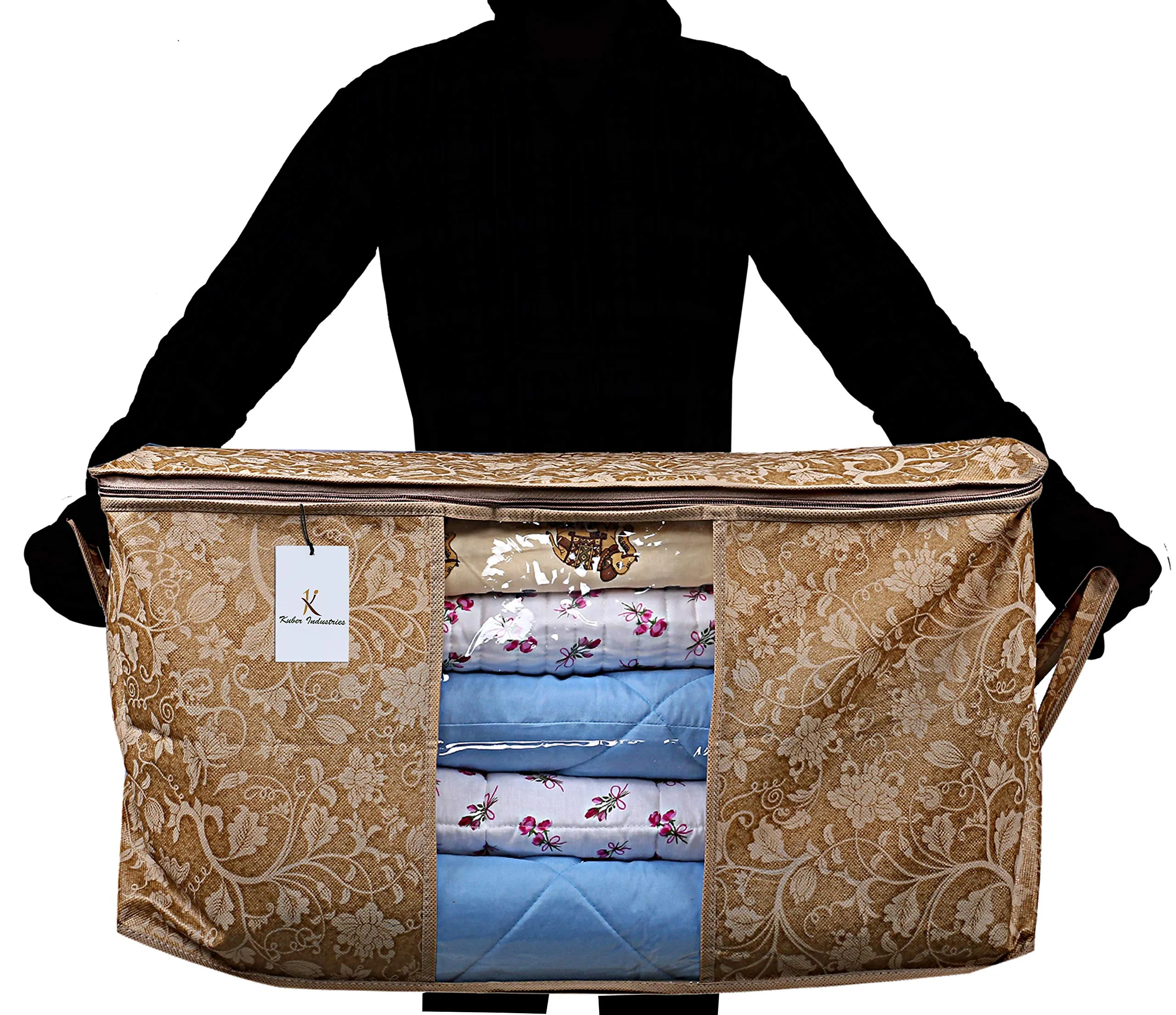 Kuber Industries Underbed Storage Bag, Storage Organiser, Blanket Cover Set of 3 - Beige, Extra Large Size, CTKUBM03