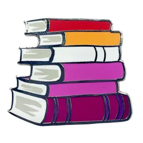 Lesbian Pride Stack Of Books Metal Lapel Pin Badge