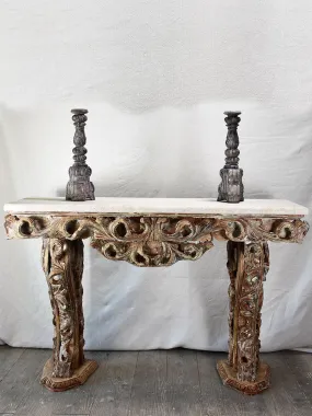 Magnificent carved console with travertine top 52" wide