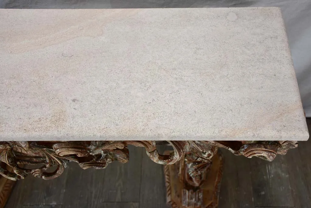 Magnificent carved console with travertine top 52" wide