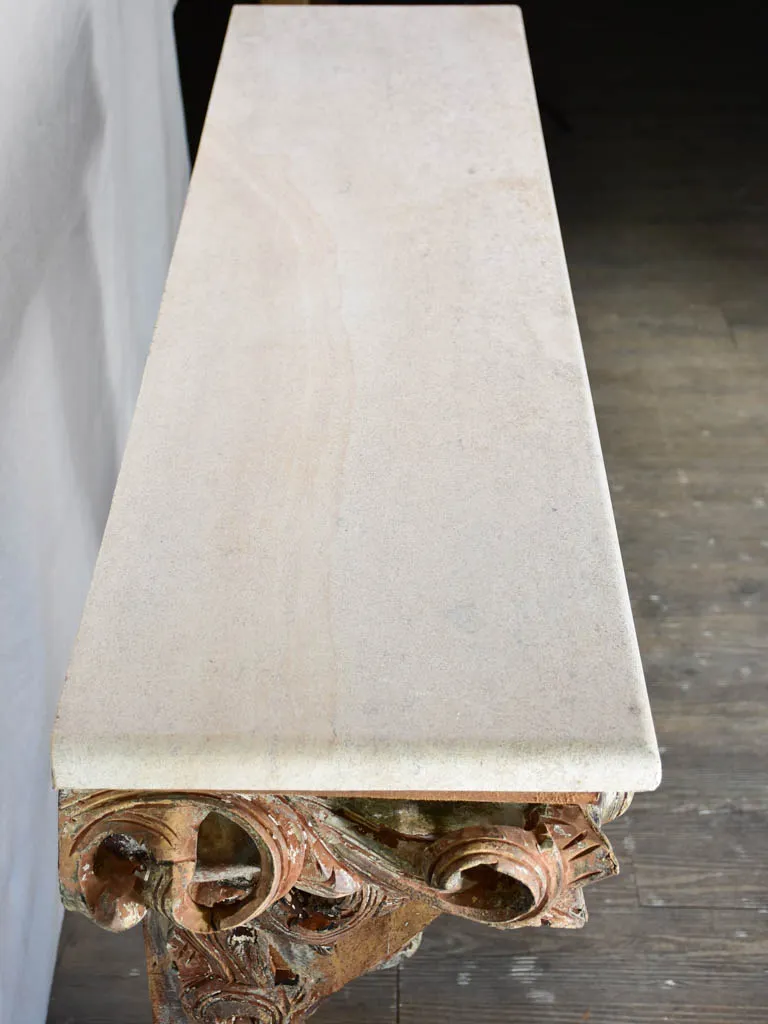 Magnificent carved console with travertine top 52" wide