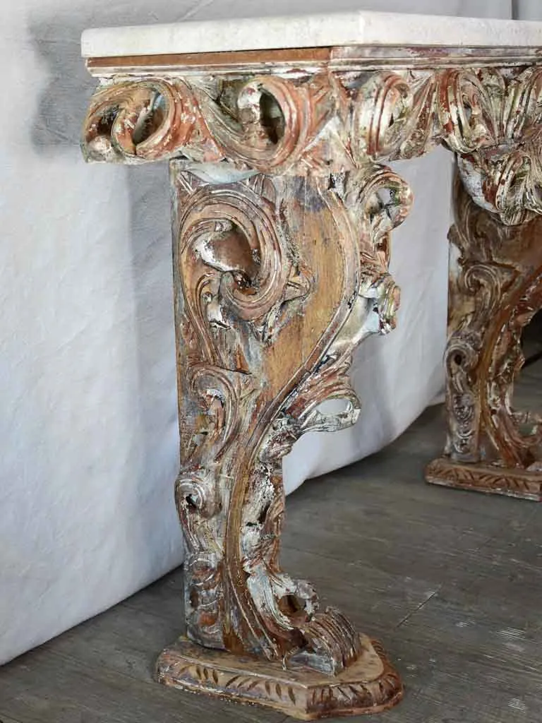 Magnificent carved console with travertine top 52" wide