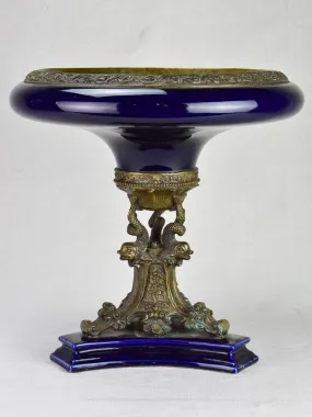 Napoleon III bronze and blue faience table centerpiece