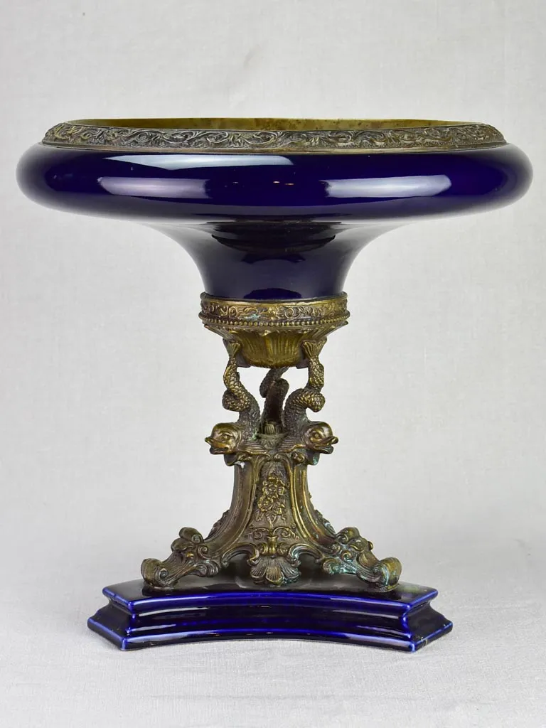 Napoleon III bronze and blue faience table centerpiece