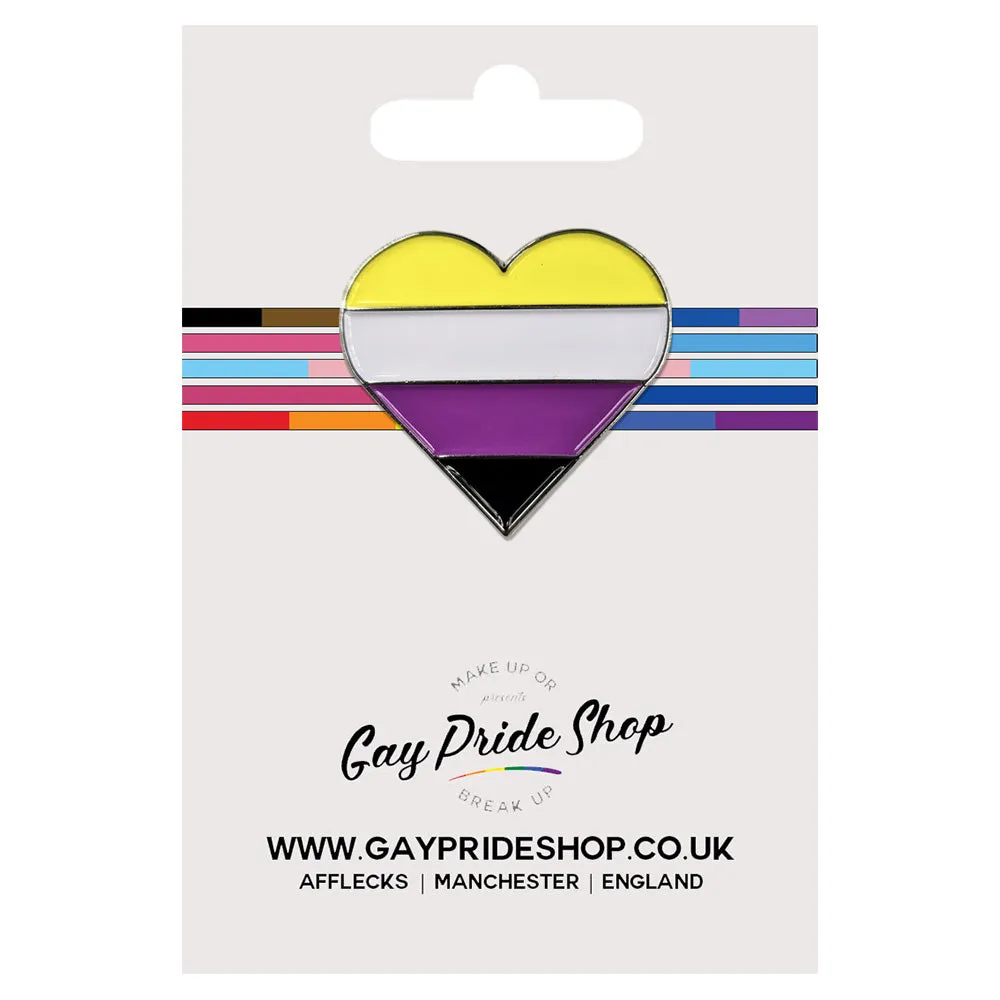 Non Binary Silver Metal Heart Lapel Pin Badge