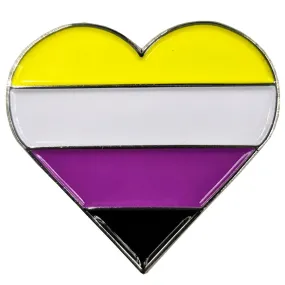 Non Binary Silver Metal Heart Lapel Pin Badge