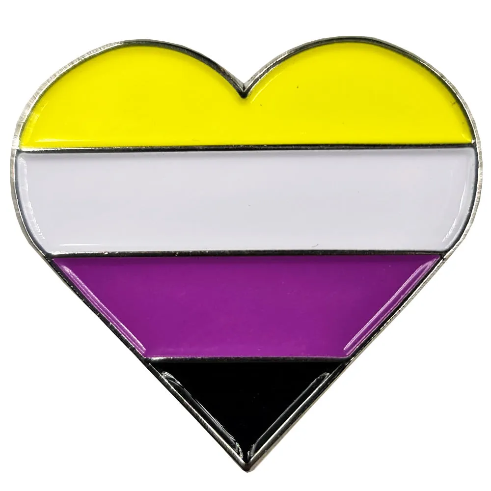 Non Binary Silver Metal Heart Lapel Pin Badge