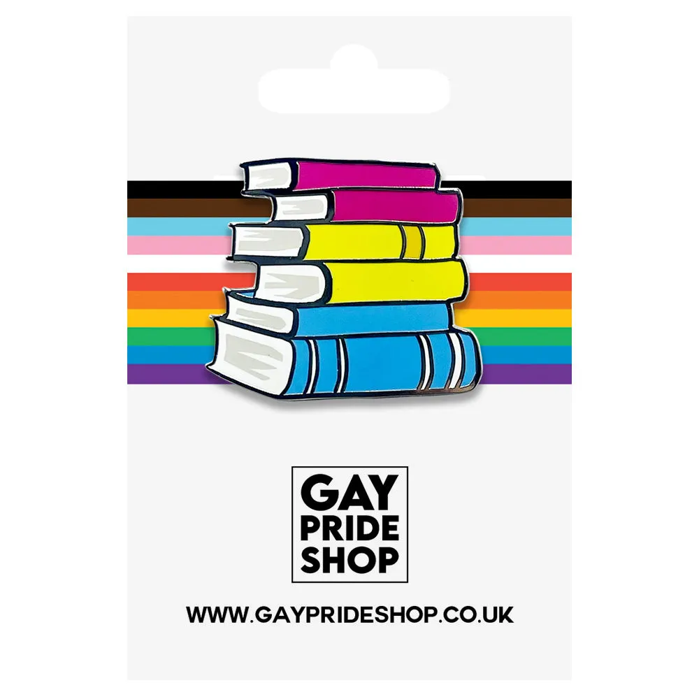 Pansexual Pride Stack Of Books Metal Lapel Pin Badge
