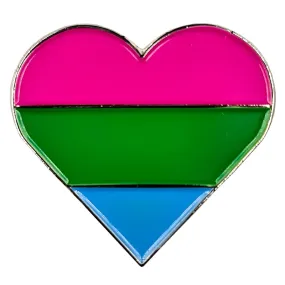 Polysexual Flag Silver Metal Heart Lapel Pin Badge