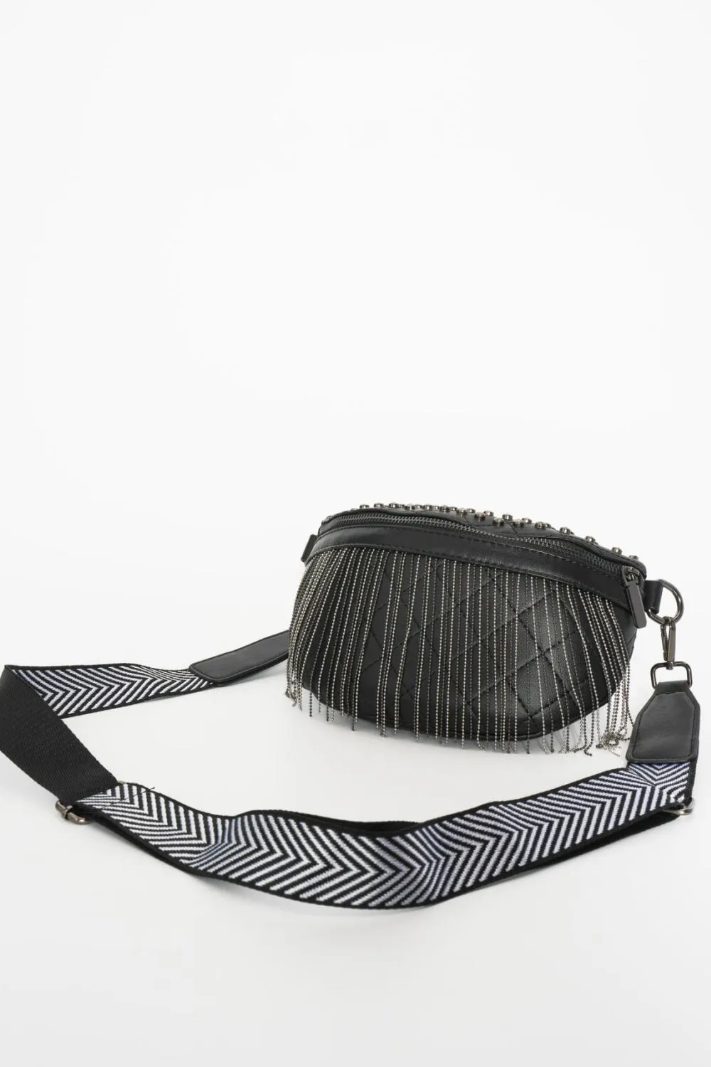 PU Leather Studded Fringed Sling Bag