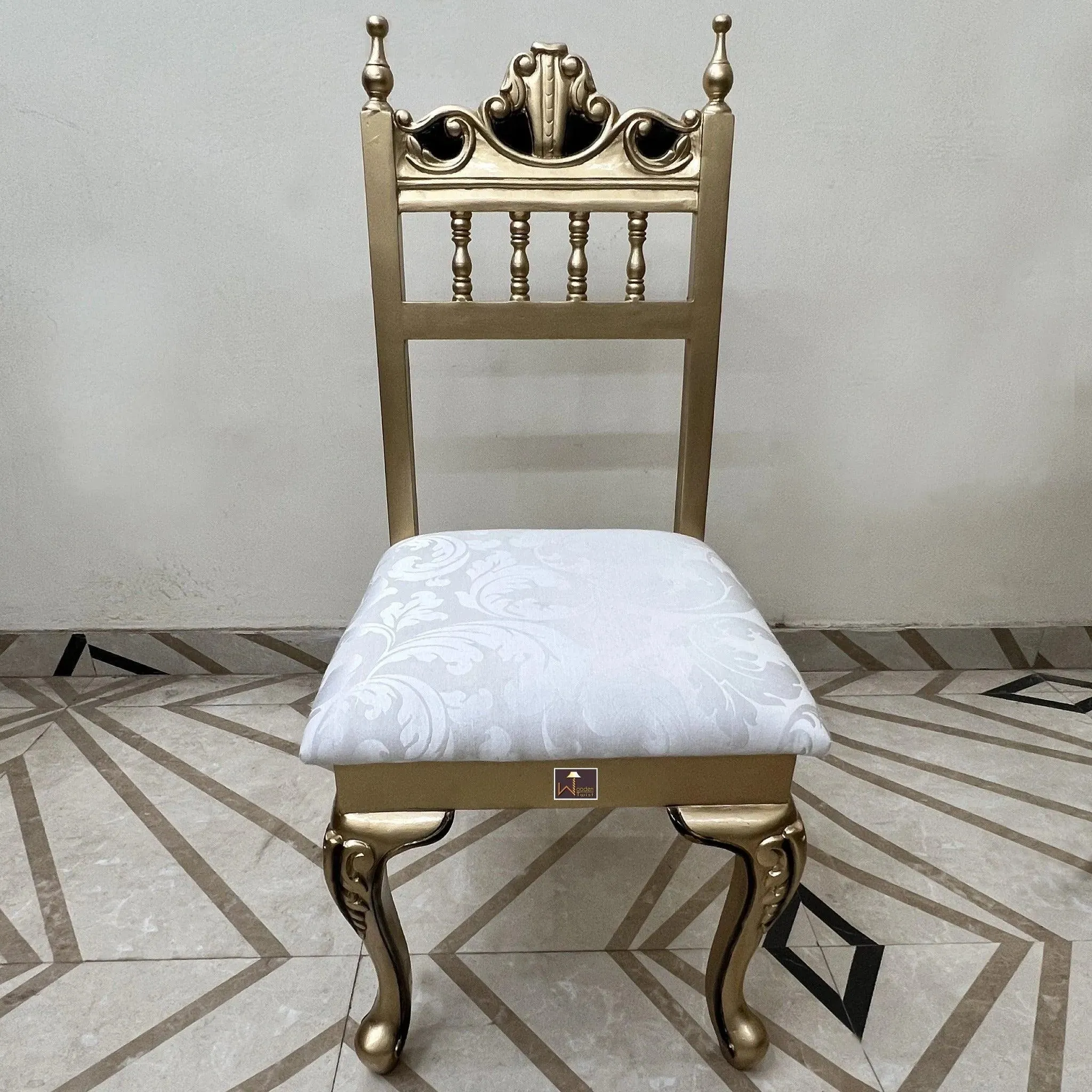 Royal Gold Carved Teak Wood Study Table with Chair