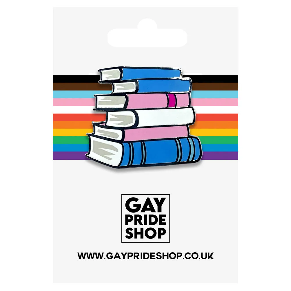 Transgender Pride Stack Of Books Metal Lapel Pin Badge