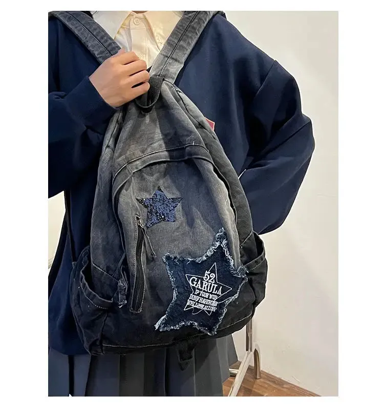 Uniwim Vintage Grunge Denim Backpacks Women Patchwork Large Capacity Y2k Mochila School Bag Ladies Harajuku Backpack Aesthetic