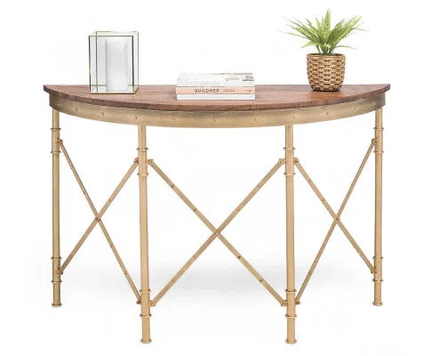Wooden Hallway Console Table Half Round Shape in French Brass Finish