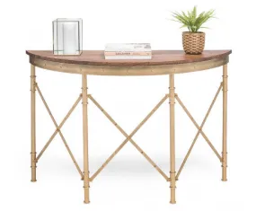 Wooden Hallway Console Table Half Round Shape in French Brass Finish