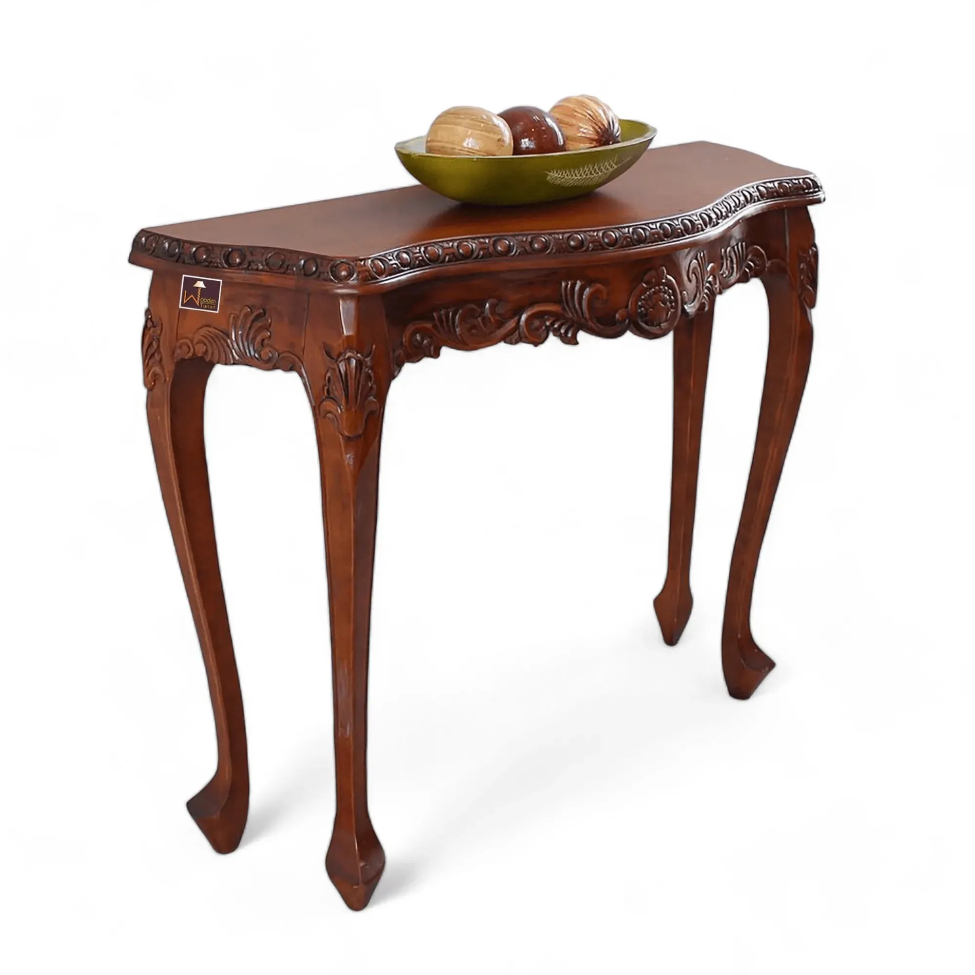 Wooden Twist Hand-Carved Teak Wood Royal Console Table Elegant Leaf Design ( Brown )