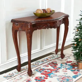 Wooden Twist Hand-Carved Teak Wood Royal Console Table Elegant Leaf Design ( Brown )