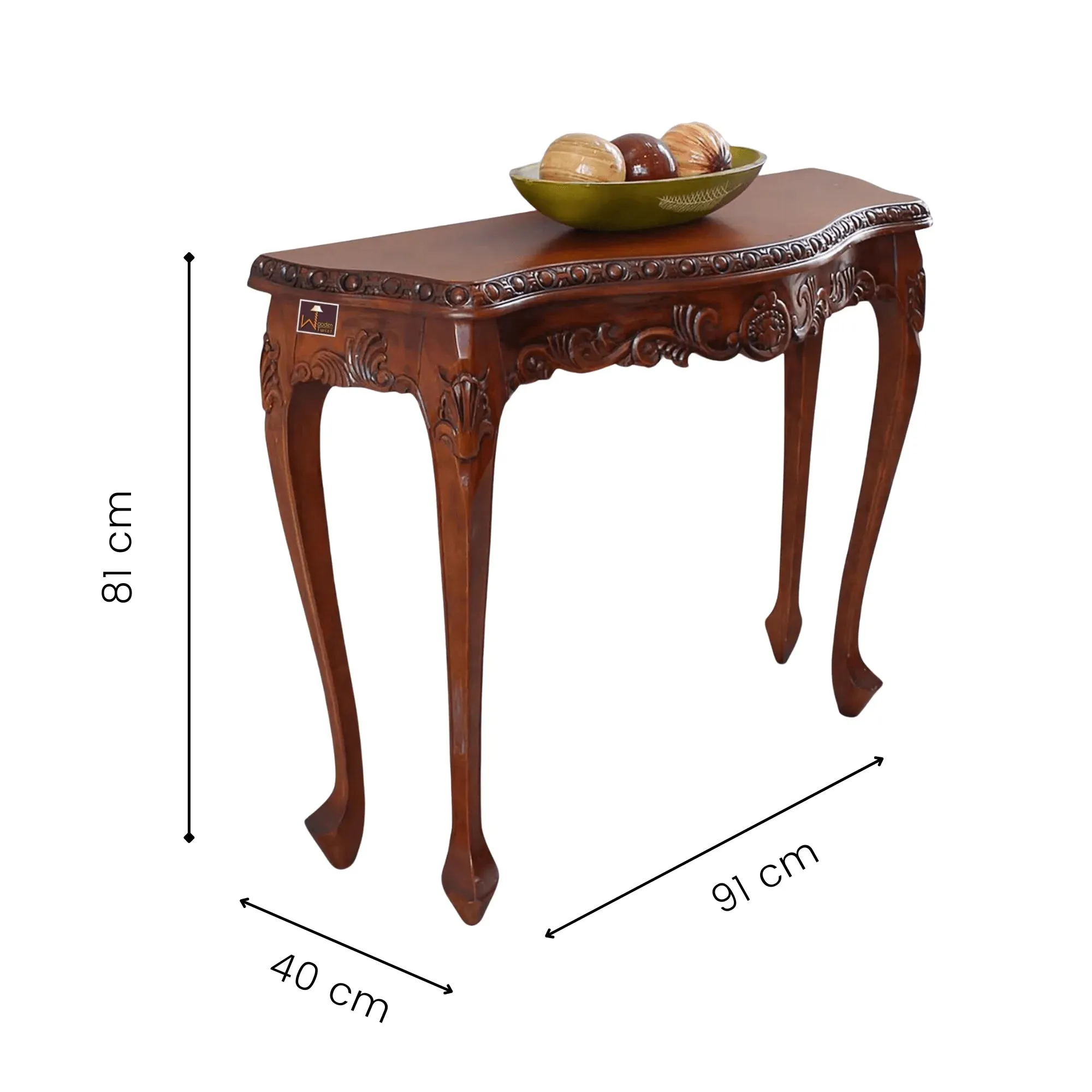 Wooden Twist Hand-Carved Teak Wood Royal Console Table Elegant Leaf Design ( Brown )