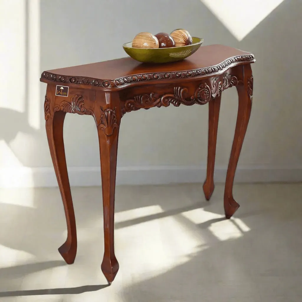 Wooden Twist Hand-Carved Teak Wood Royal Console Table Elegant Leaf Design ( Brown )