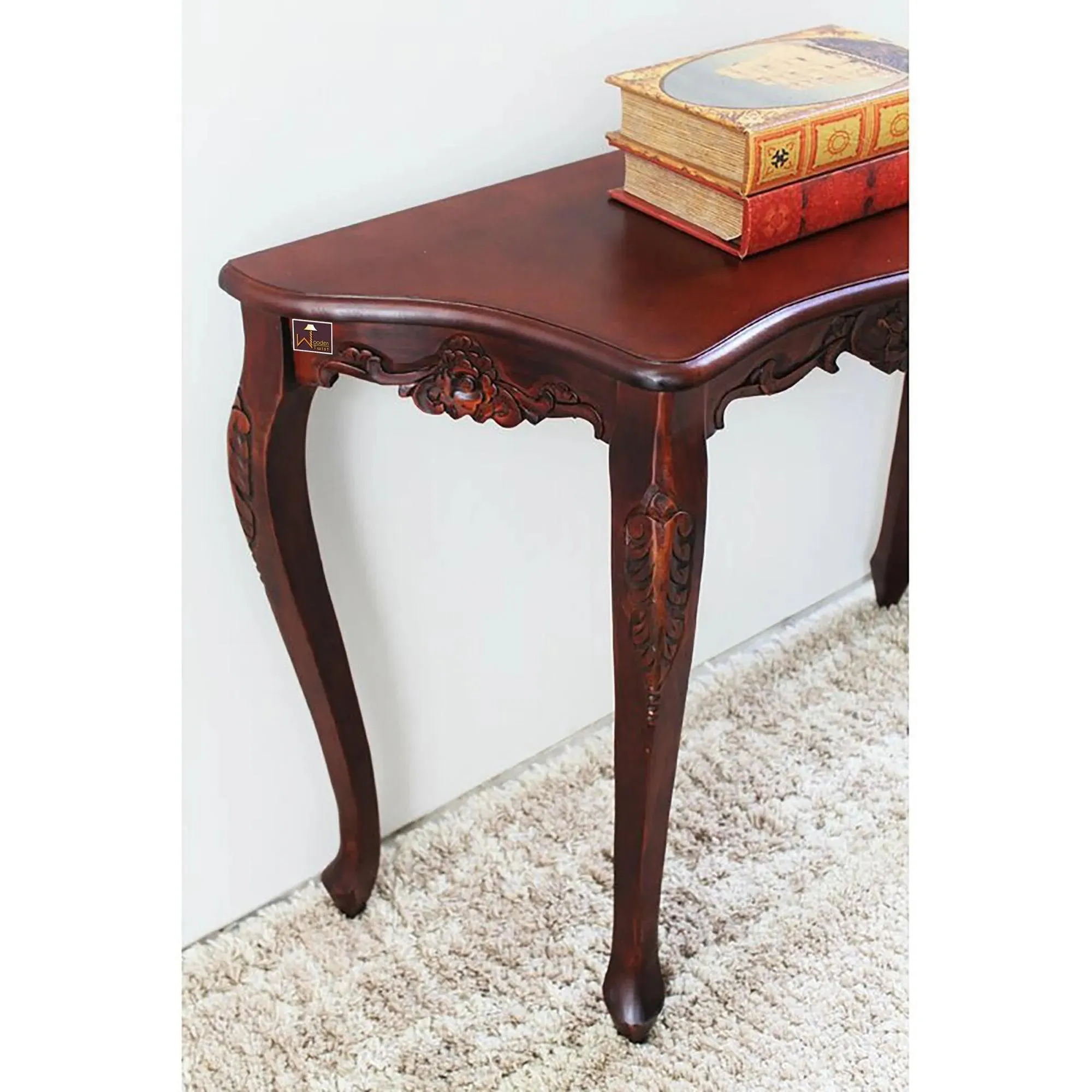 Wooden Twist Uzzy Hand Carved Teak Wood Console Table Royal Beautiful Design, Luxurious Home Decor for Living Room or Entryway