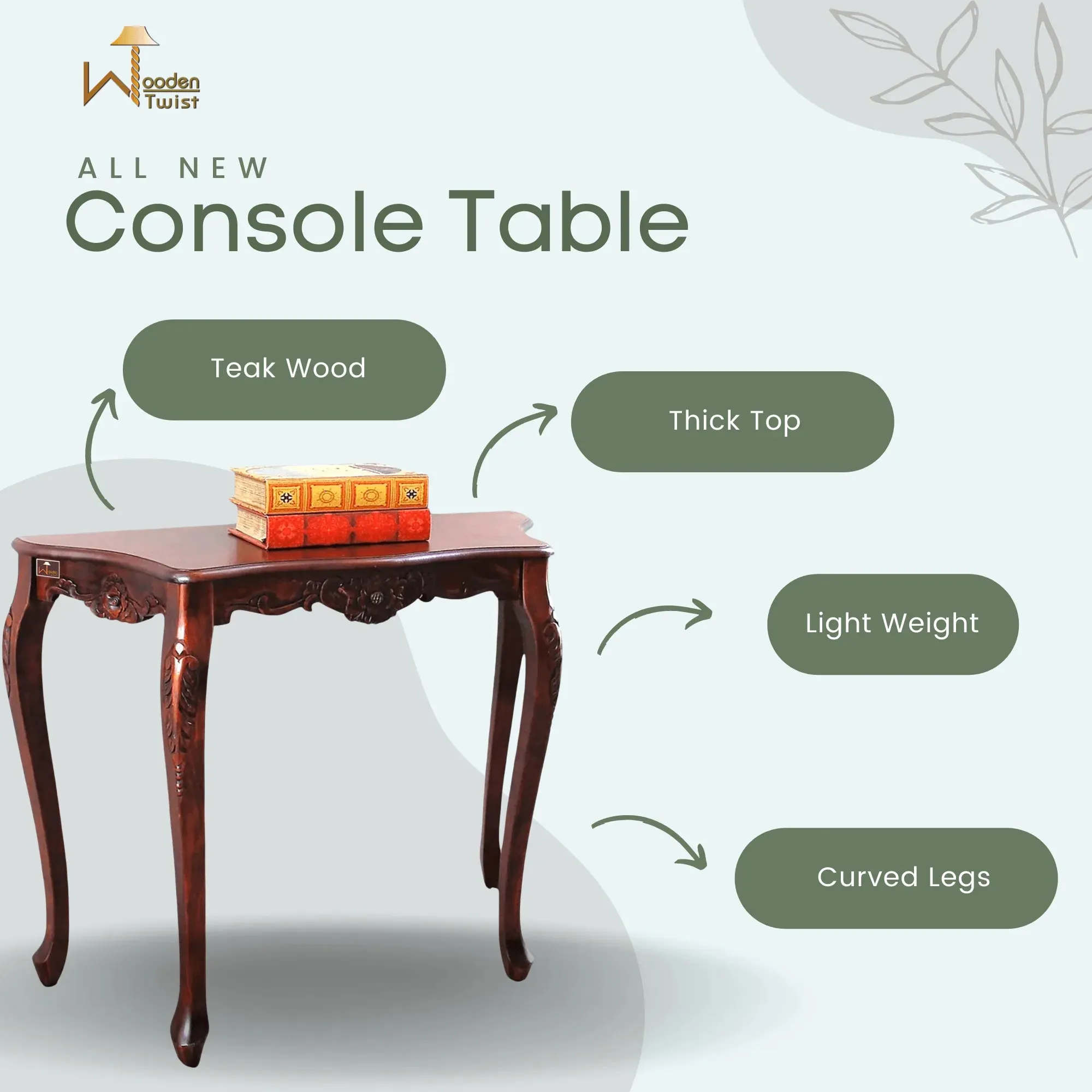 Wooden Twist Uzzy Hand Carved Teak Wood Console Table Royal Beautiful Design, Luxurious Home Decor for Living Room or Entryway