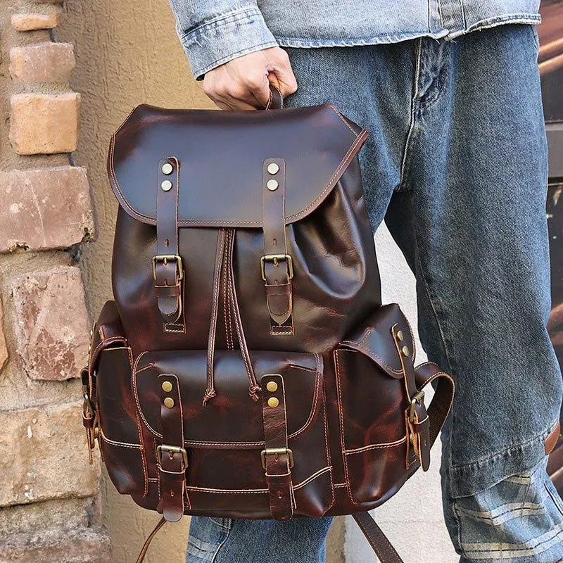 Woosir Men's Vintage Leather Backpack for 17 Inch Laptop