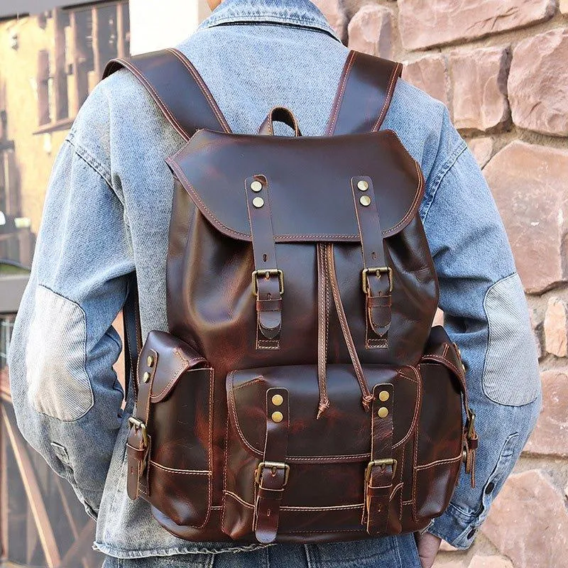 Woosir Men's Vintage Leather Backpack for 17 Inch Laptop