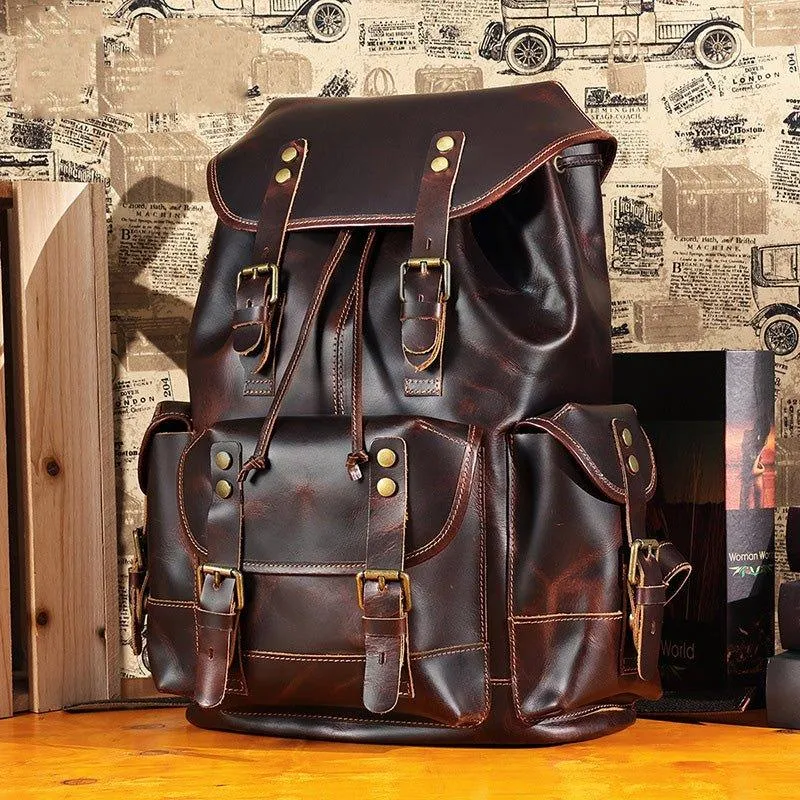 Woosir Men's Vintage Leather Backpack for 17 Inch Laptop