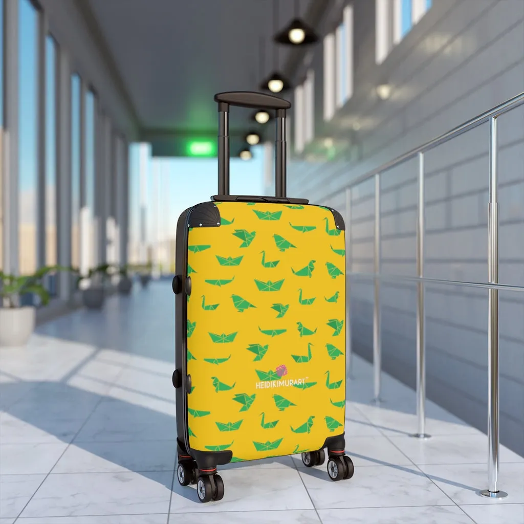 Yellow Green Crane Cabin Suitcase, Japanese Style Designer Small Carry On Luggage For Men or Women