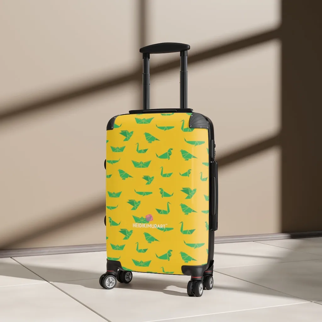 Yellow Green Crane Cabin Suitcase, Japanese Style Designer Small Carry On Luggage For Men or Women