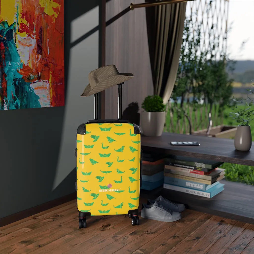 Yellow Green Crane Cabin Suitcase, Japanese Style Designer Small Carry On Luggage For Men or Women